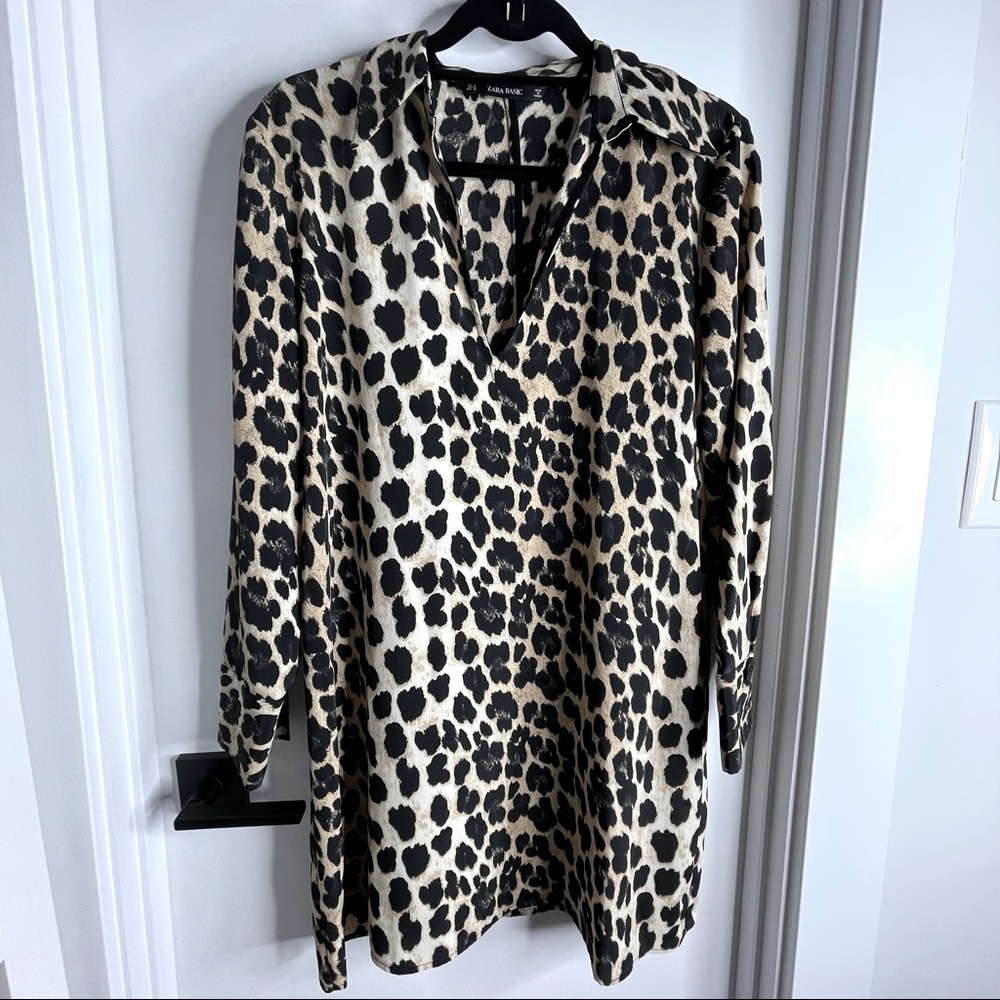 Zara Cheetah Long Sleeve, Collar Dress